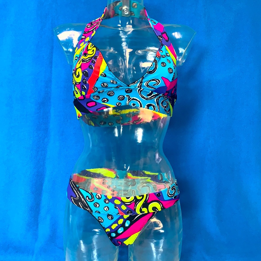 Vivid! Retro New Wave 80s Halter LoRise Bikini NWT